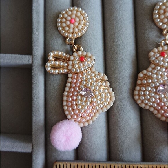 Bunny Rabbit Beaded Dangle Earrings for Easter - Picture 5 of 8